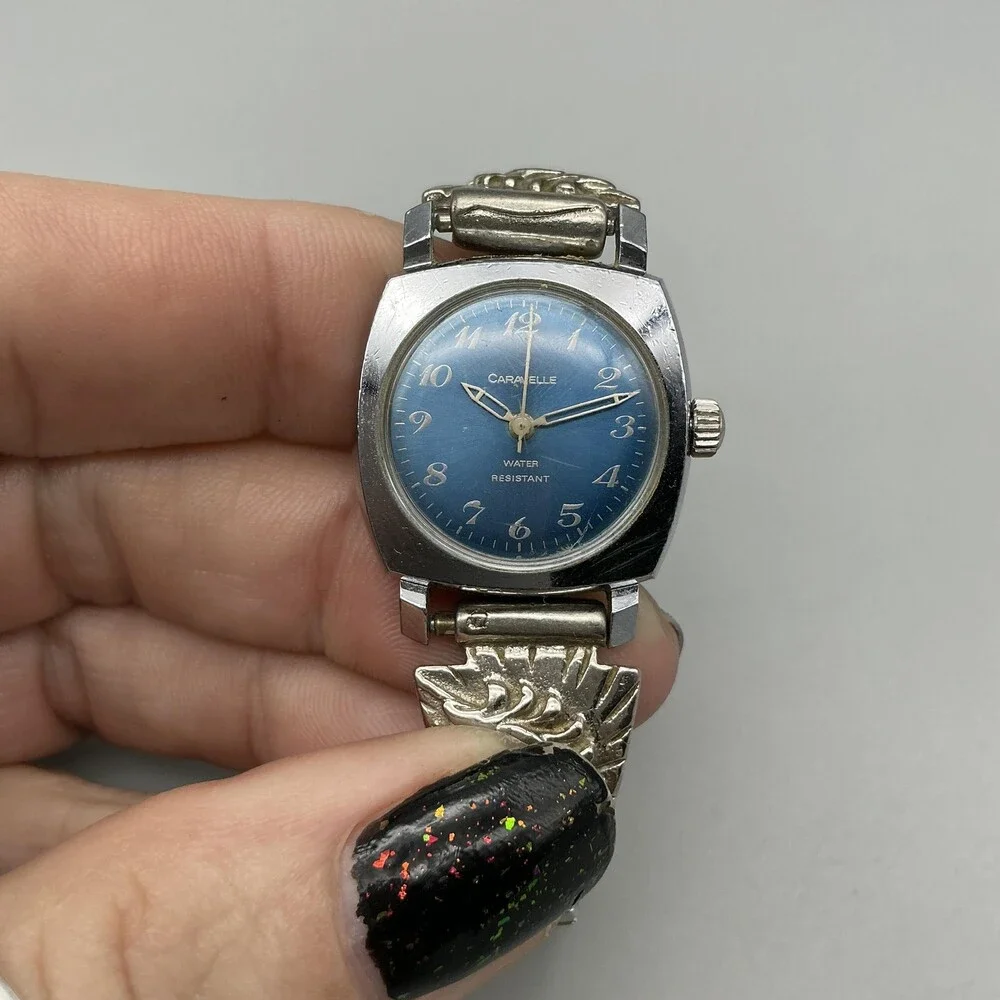 Vtg Caravelle Womens Watch 23mm Sterling Native American Signed Turquoise Manual